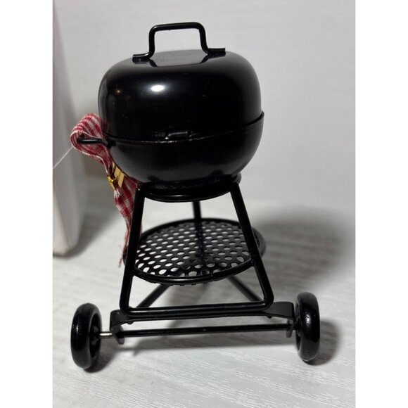 Miniature Black Charcoal Grill Decorative Red Gingham Towel Doll Furniture 3" - Picture 6 of 10